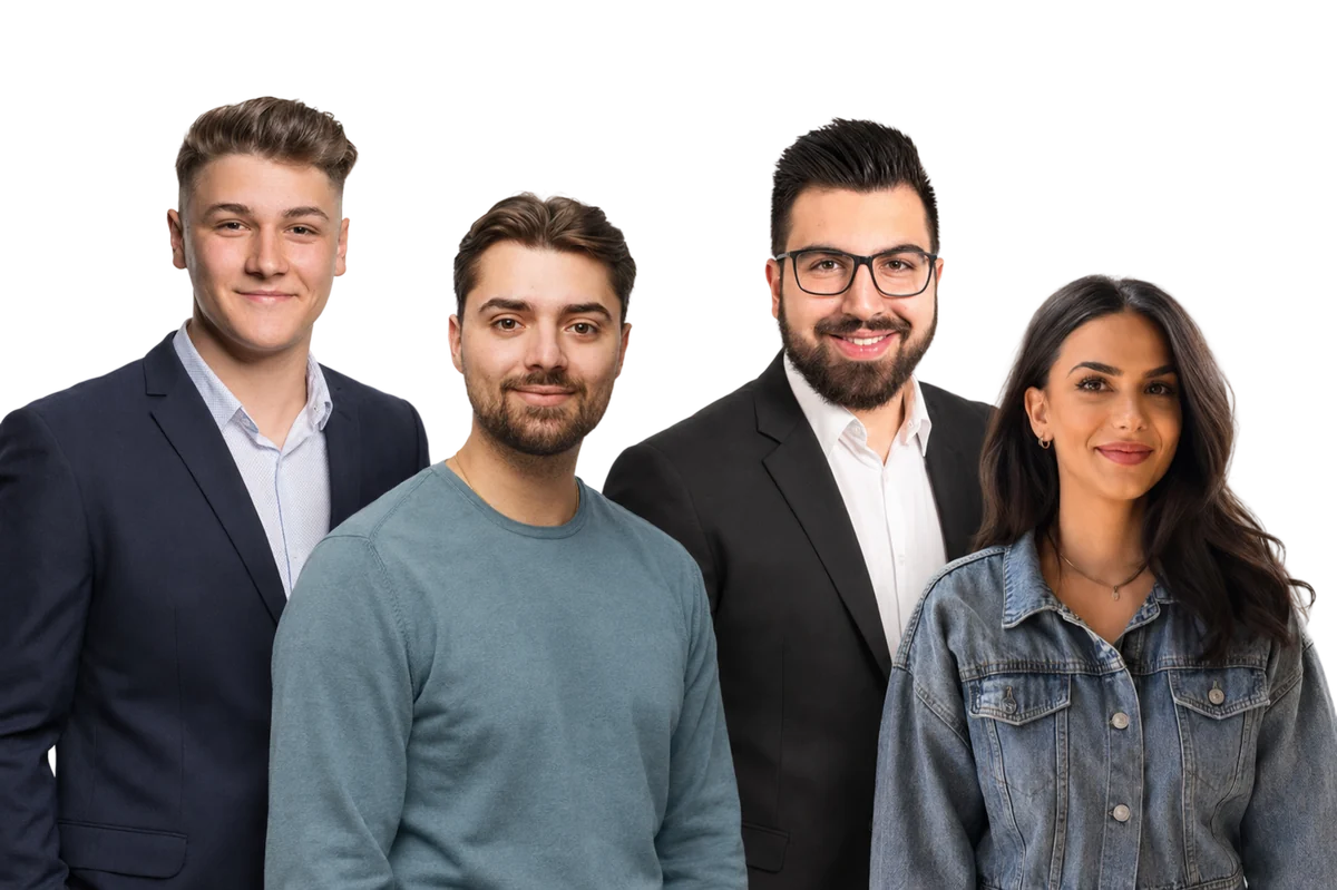 Das Team von ORO Advertising: Loris, Roberto, Ahmet und Michelle